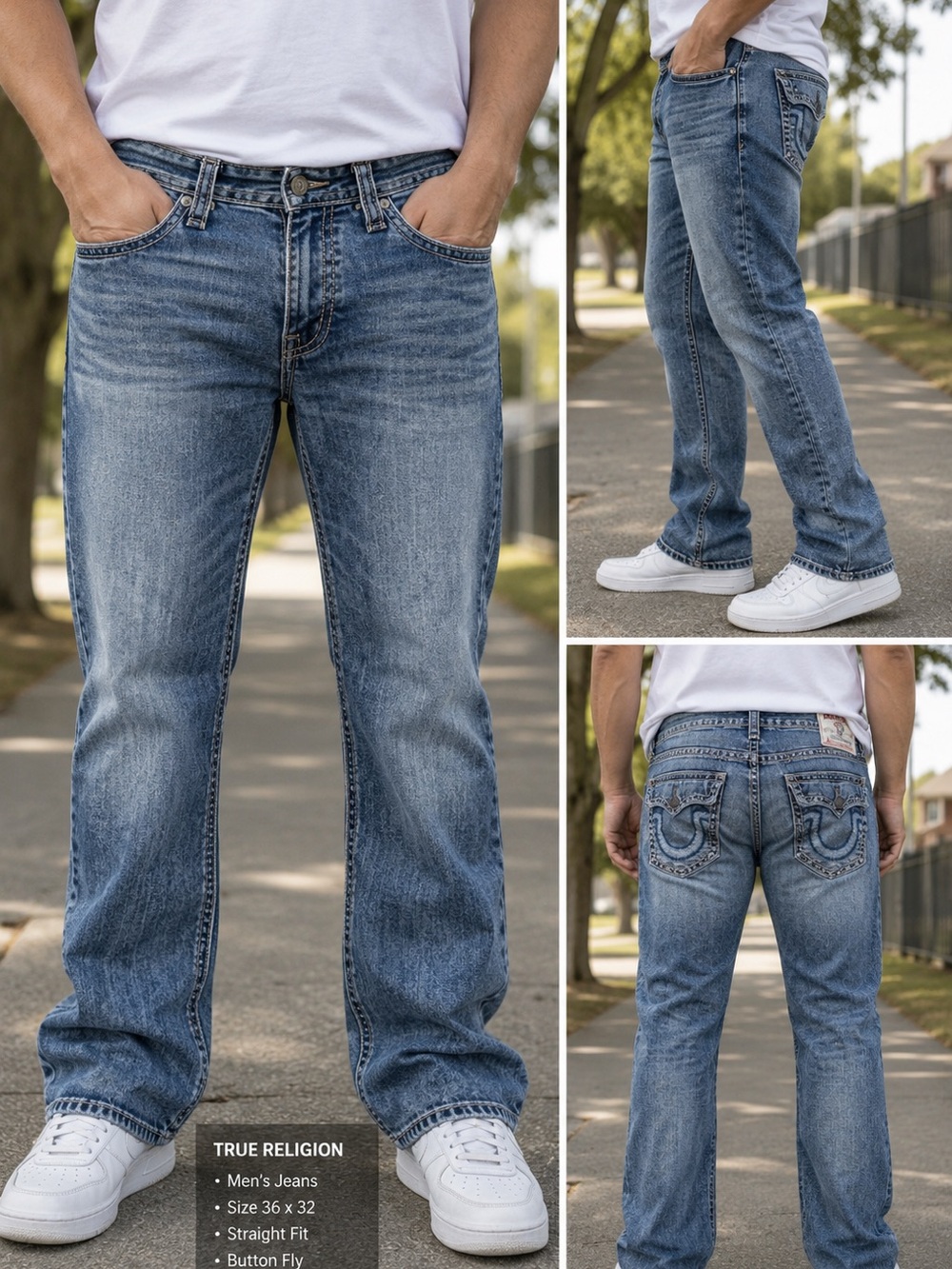 True Religion Men's Acid Wash Blue Ricky Relaxed Straight Jeans
